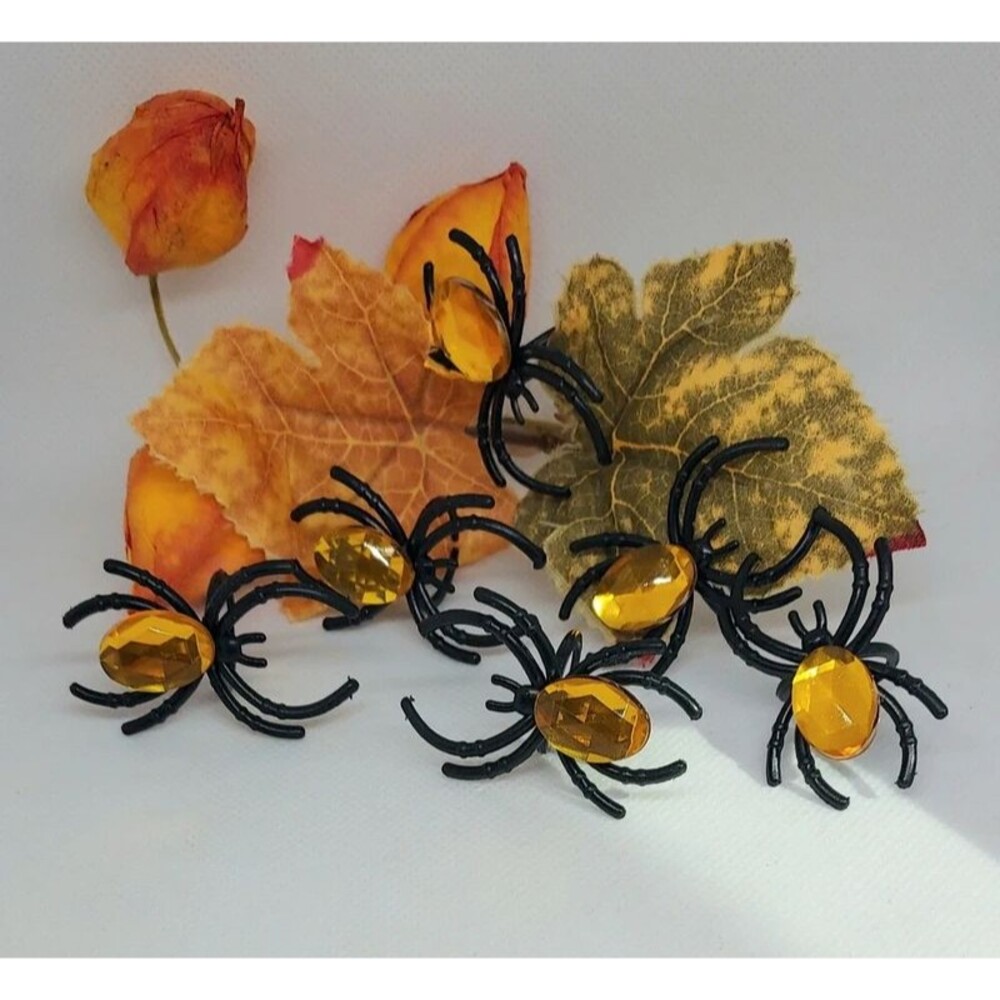 Spider Rings Orange Gem Set of 6 NWT